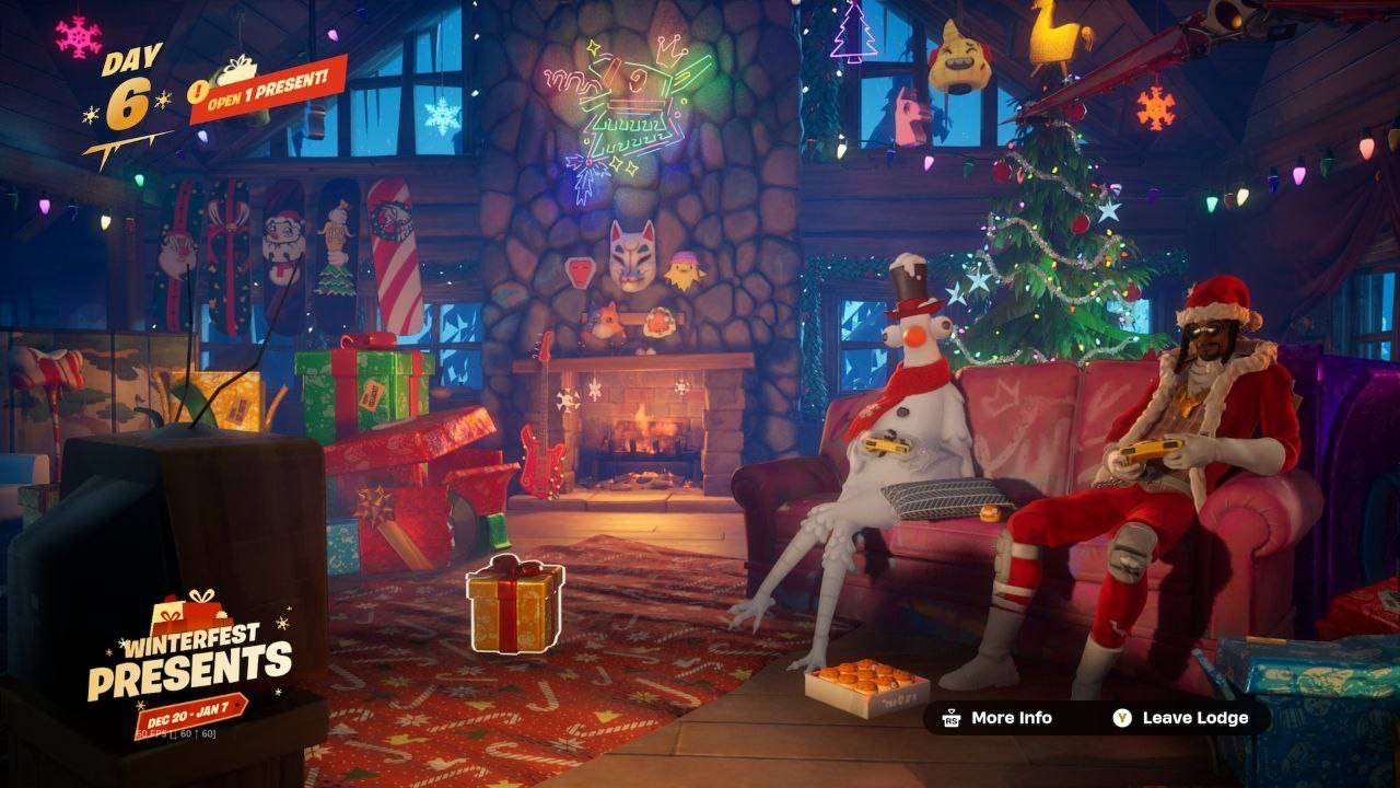 Locating the gift box in the Winterfest lodge