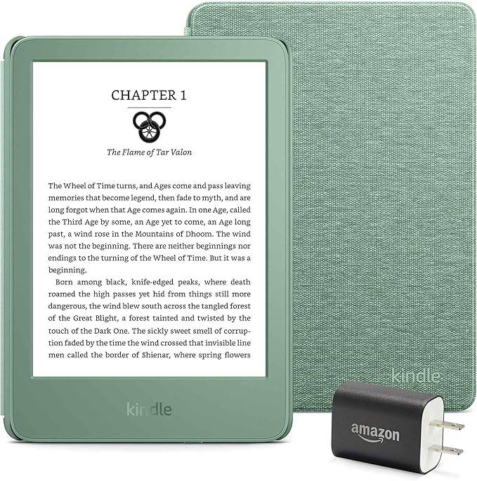 Kindle Essentials Bundle รวมถึง Kindle (2024 Release) - Matcha, Cover ผ้า - Matcha และ Power Adapter