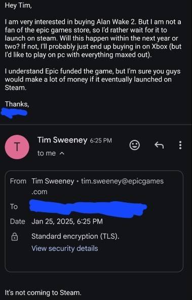 Alan Wake 2 non sarà venduto su Steam, ha confermato Tim Sweeney