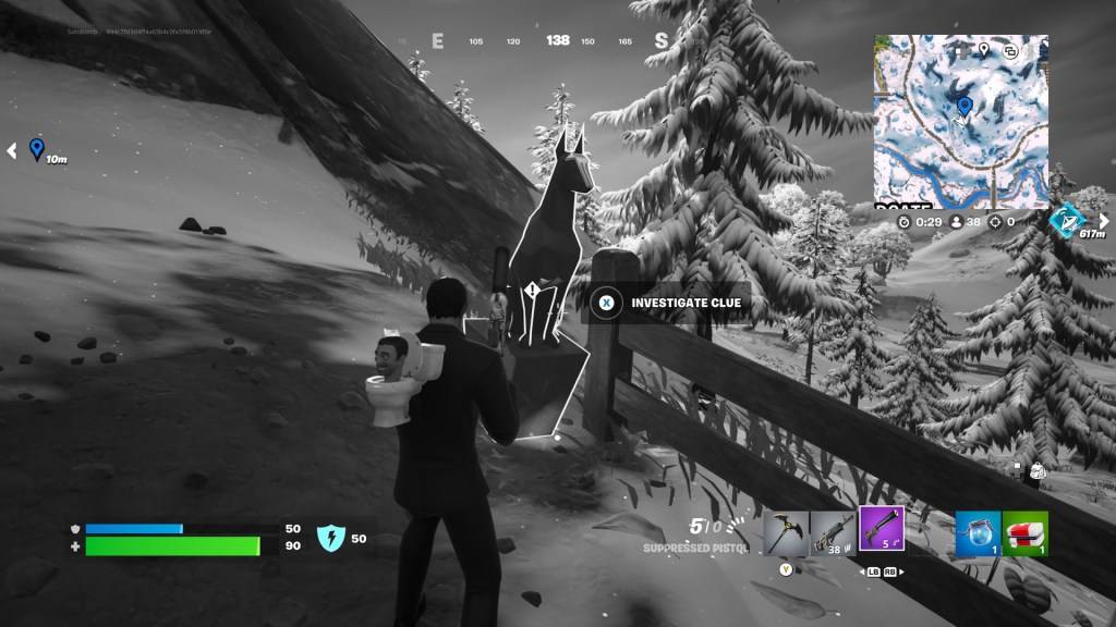 狗雕像是文章的一部分，內容涉及如何遵循這條小徑並質疑Fortnite的未知旅行者。