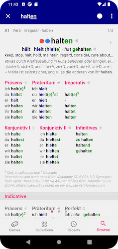 Verbs German Dictionary Zrzut ekranu 2