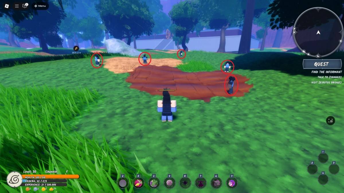 Vị trí của các ninja yếu hơn trong phần sau của kỳ thi Chunin trong kinh nghiệm Ninja Time Roblox