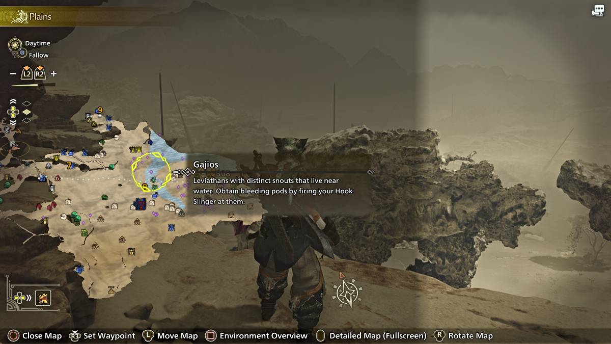 Gaijos contrassegnato su una mappa in Monster Hunter Wilds