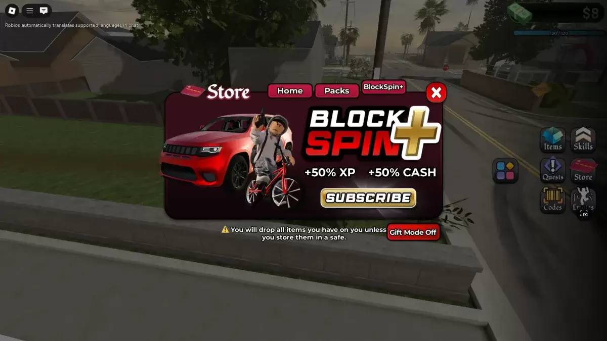 Một người chơi tương tác với menu cửa hàng để nhận blockspin cộng với battlepass