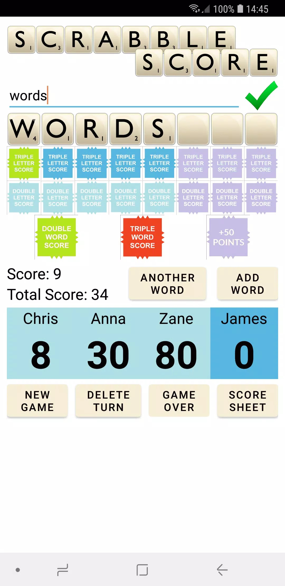 Scrabble Score Zrzut ekranu 1