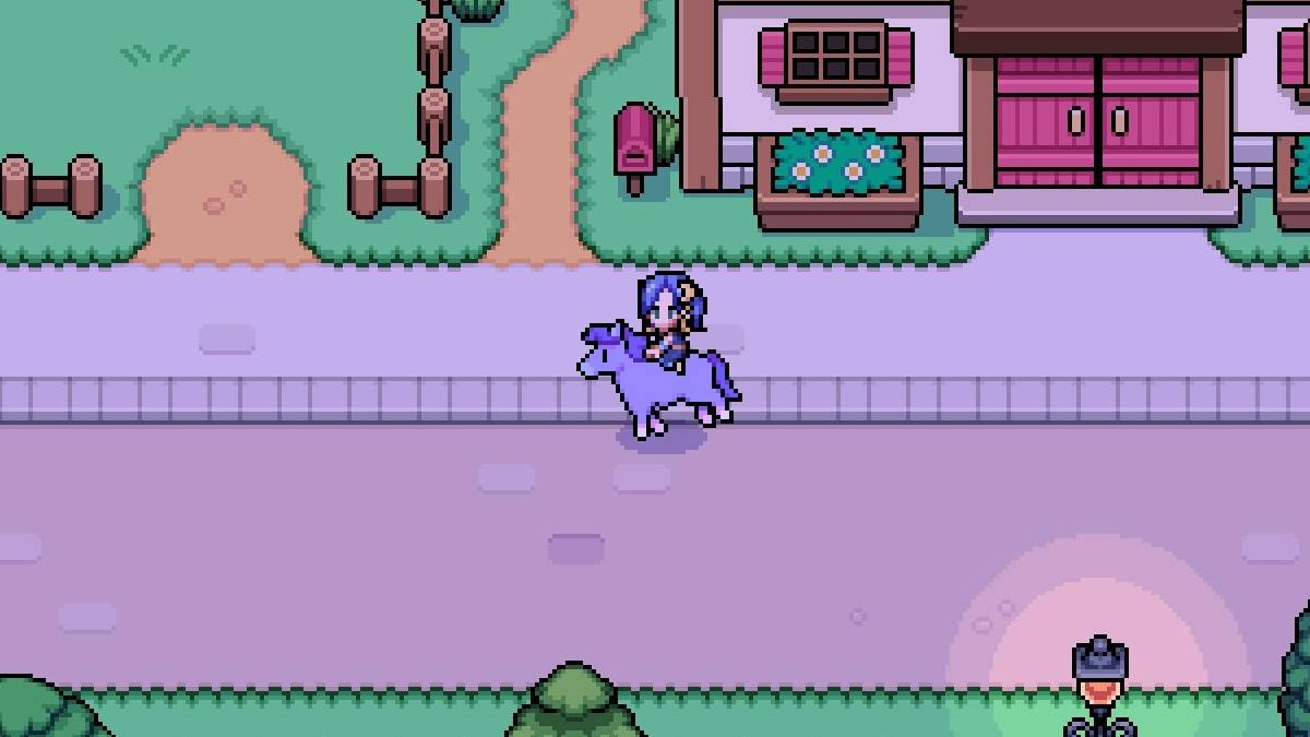 Player riding Mistmare in Fields of Mistria