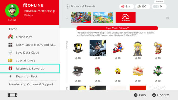 Nintendo Switch Online Missions and Rewards